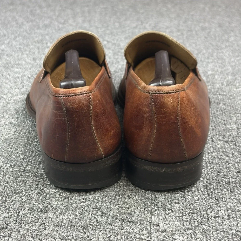 Magnanni Brown Leather Penny Loafers Mens 7 Spain Burnished Apron Toe Dress Shoe